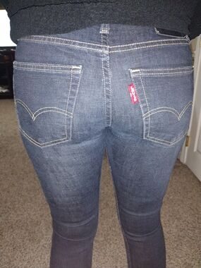 Rare discontinued Levi 519 Extreme Skinny Denim Jeans - Dark Blue/tan stitch